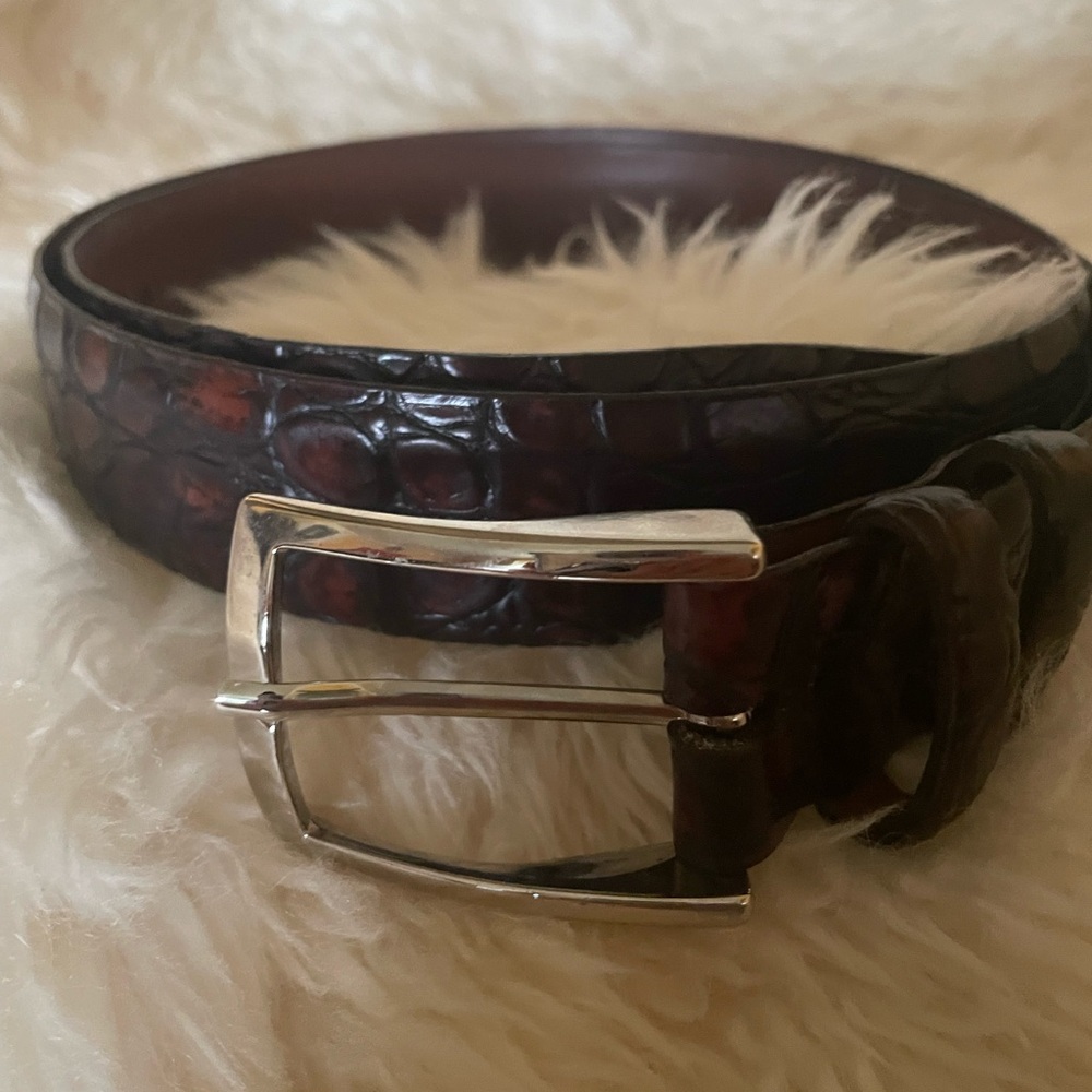 Brown Leather Crocodile Pattern Belt